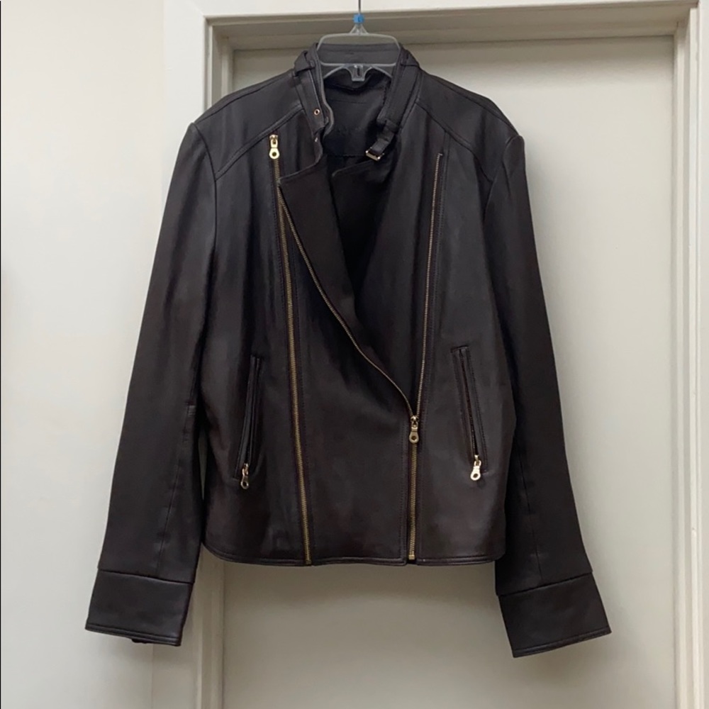 Ecru Brown Leather Jacket Xl Gem